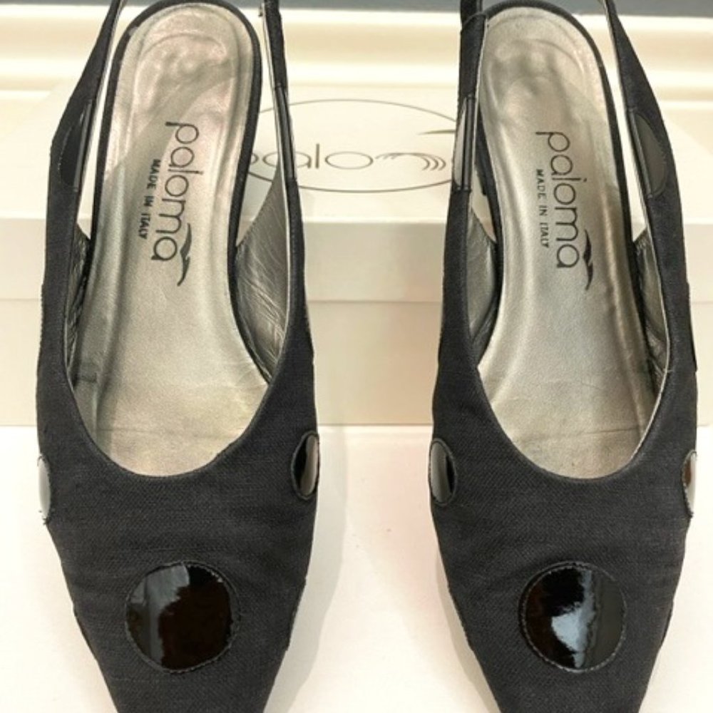 Black Linen and Patent Slingbacks by Paloma of Italy